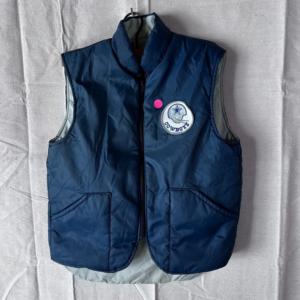 Vintage Dallas Cowboys NFL Sears Roebuck Boys Large Blue Puffer Vest‎ Zip Up